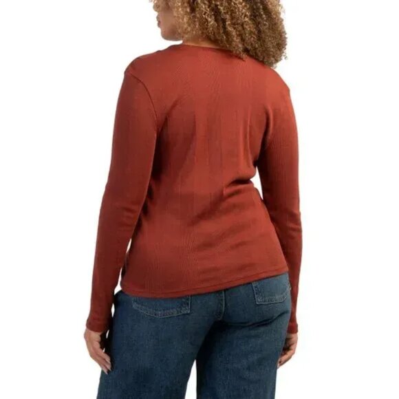 GOLDIE TEE mahogany long-sleeve variegated rib tee, size small NWOT - Picture 2 of 9